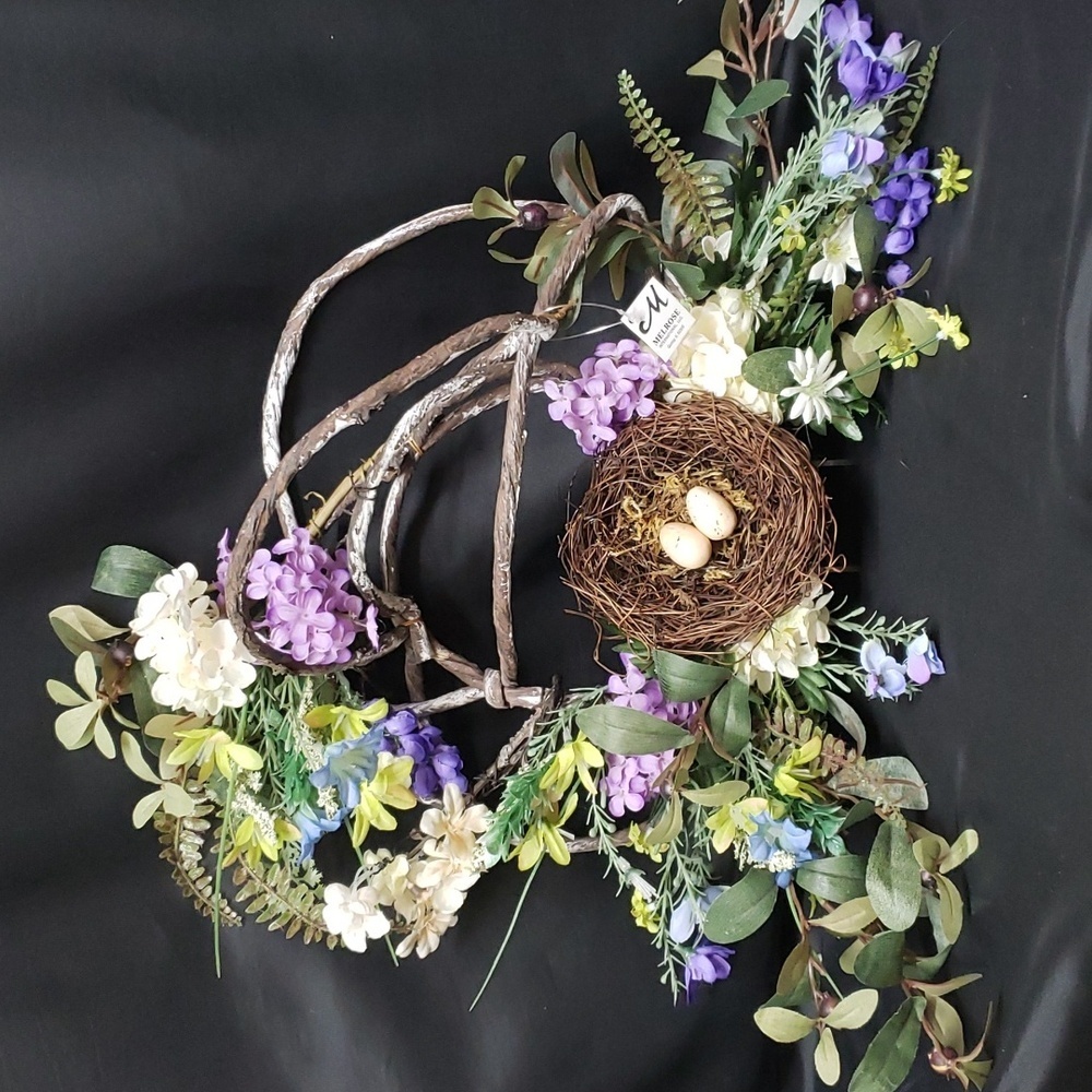 Melrose International NWT Woven Twig with Florals and Nest Door/Wall Han…